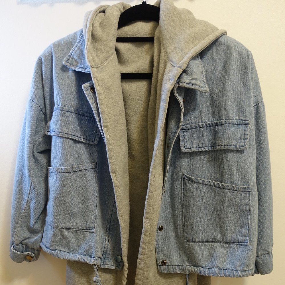 Oversized Jean Jacket with Grey Inner Vest